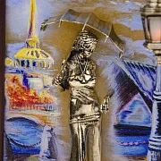 В подарок: Картина «Девушка с зонтом. Набережная. Мост» на ониксе с подсветкой — фотография 5