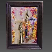 Картина «Девушка с зонтом. Осень» на ониксе с подсветкой — оригинальный подарок — фотография 2