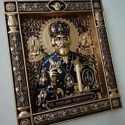 Подарочная резная Икона из дерева. Святой Николай Чудотворец — фотография 4
