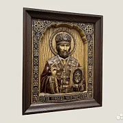 Святой Николай Чудотворец икона резная из дерева — красивый подарок — фотография 2