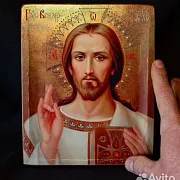 Икона "Христос Вседержитель" авторская техника в подарок — фотография 1