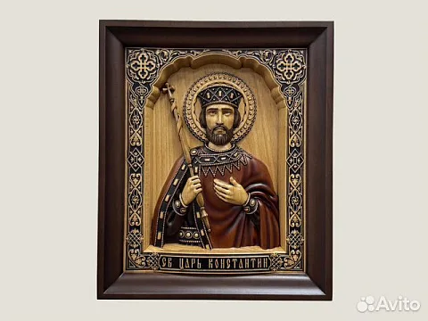 Святой Царь Константин икона резная из дерева — красивый подарок