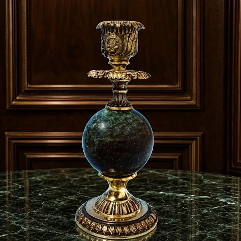 Дизайнерский подсвечник «Этюд» из бронзы и змеевика — красивый подарок
