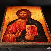 Икона "Христос Вседержитель" дерево, ручная работа — красивый подарок — фотография 3
