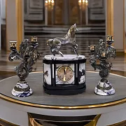 Каминные часы «Конь» с канделябрами — оригинальный подарок — фотография 1